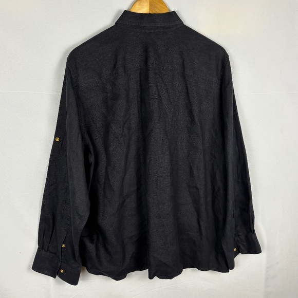 Lauren Ralph Lauren Women's Roll Tab Sleeve 100% Linen Shirt 2X Black Breathable - Picture 3 of 9